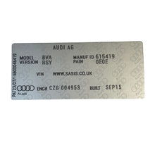AUDI AUSTRALIA DOOR LABEL VIN STICKERS