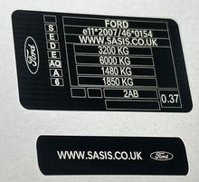 Autocollants et plaques VIN pour Ford Ranger Royaume-Uni