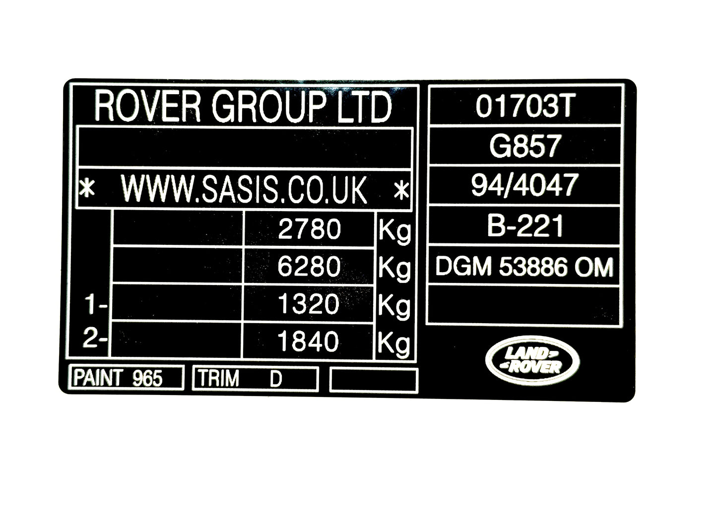 P38 RANGE ROVER VIN STICKERS
