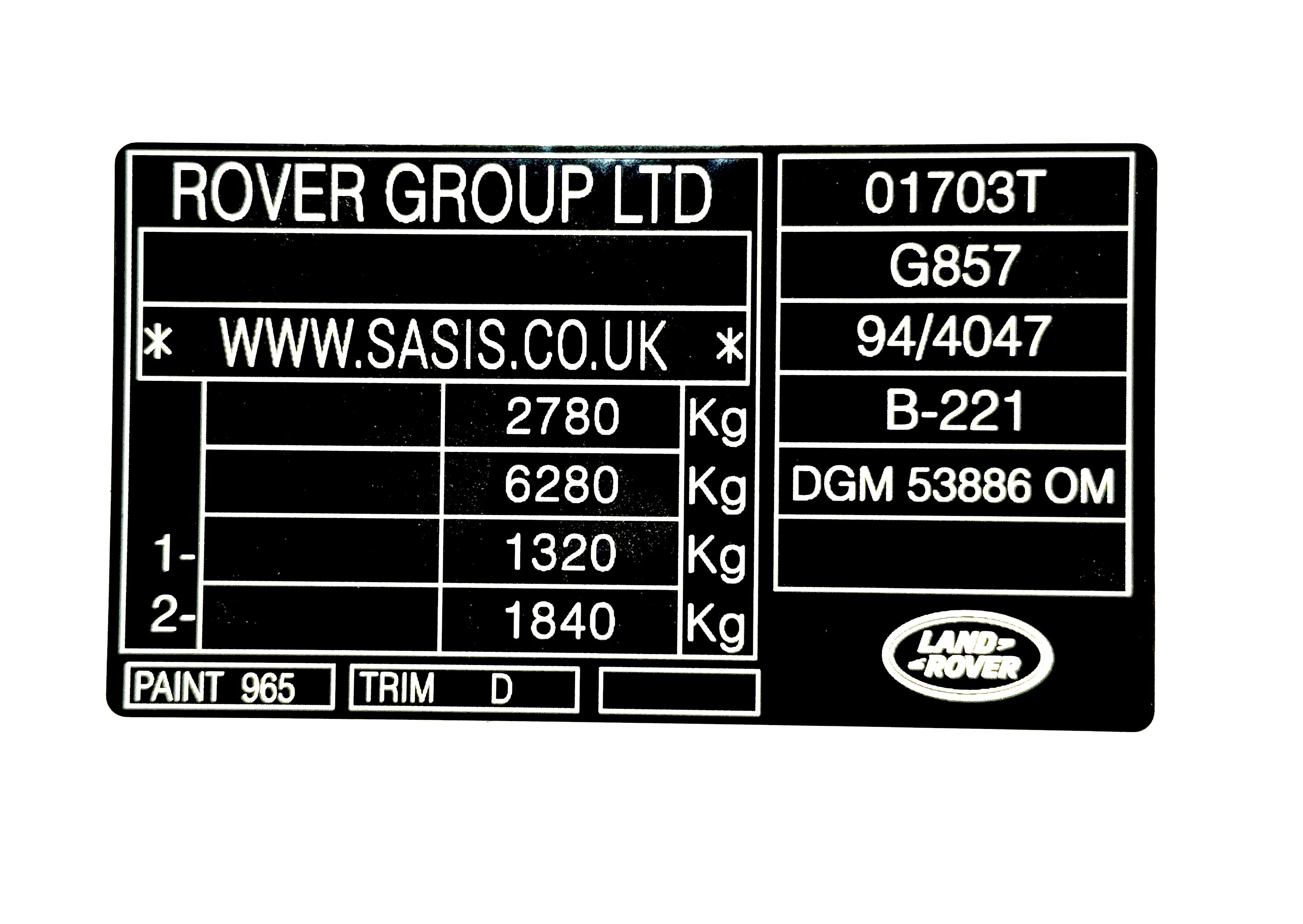 P38 RANGE ROVER VIN STICKERS