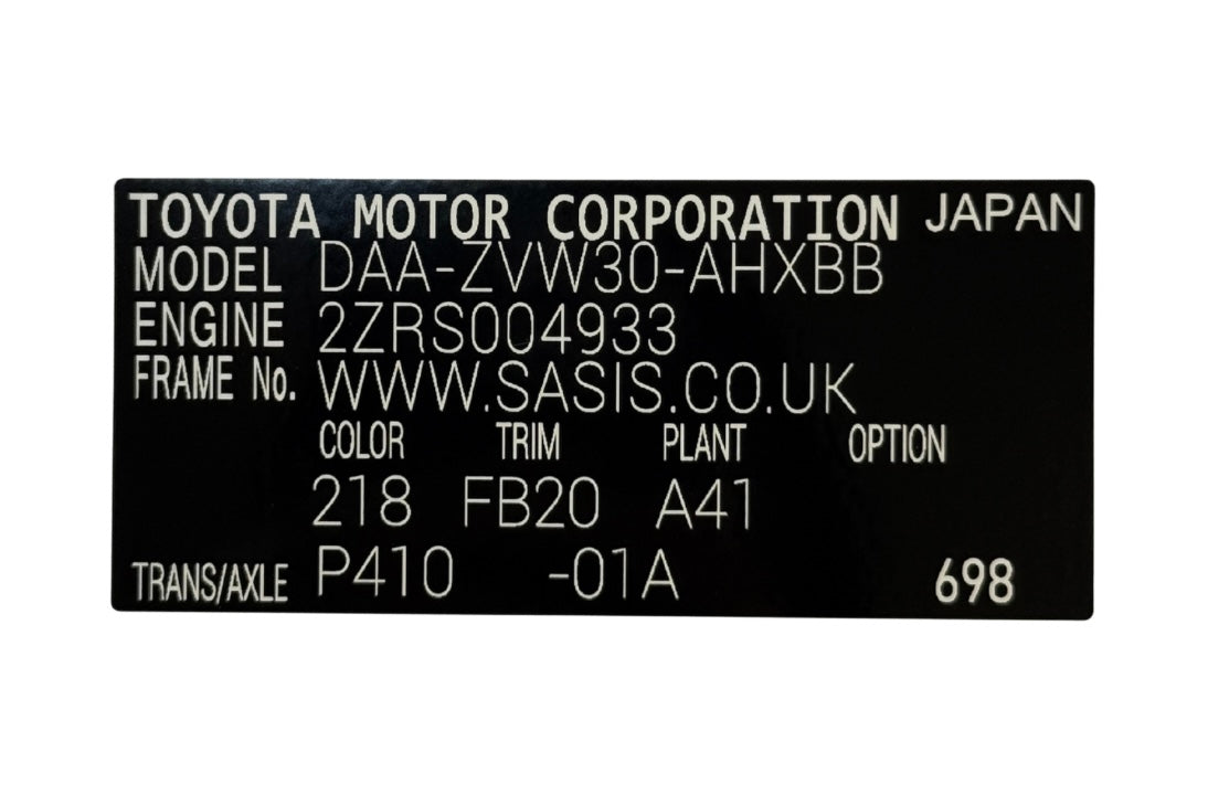 PRIUS TOYOTA VIN STICKERS