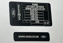 Autocollants et plaques VIN pour Ford Ranger Royaume-Uni