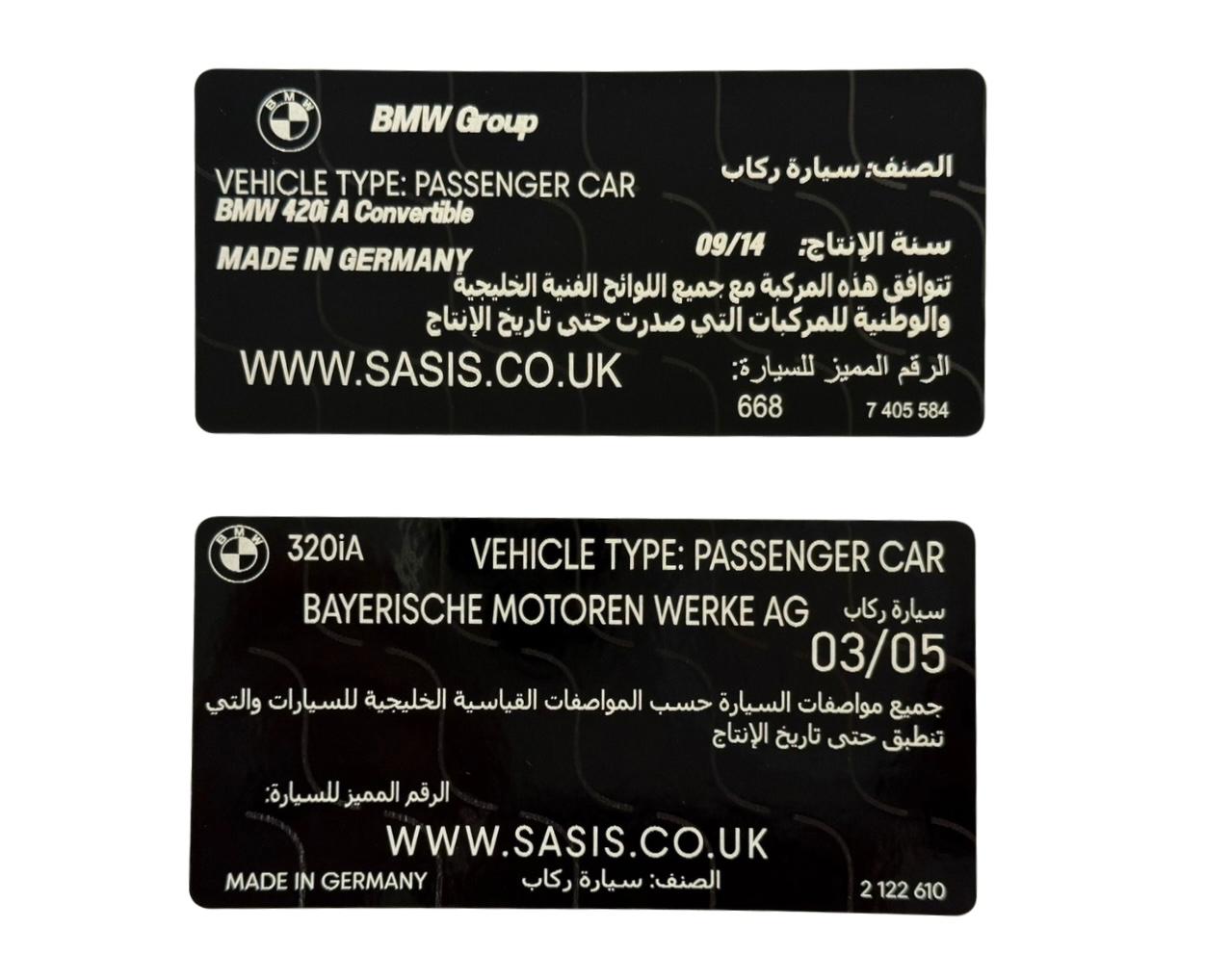 ARABIC BMW VIN STICKERS