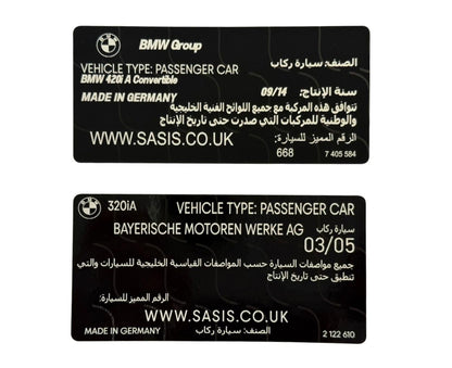 ARABIC BMW VIN STICKERS