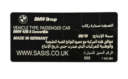 ARABIC BMW VIN STICKERS