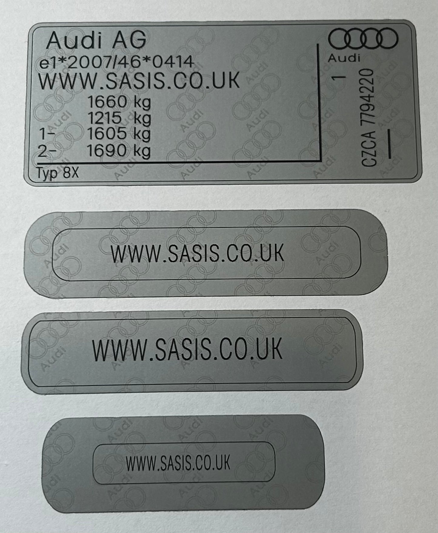 Audi VIN stickers SASIS UK
