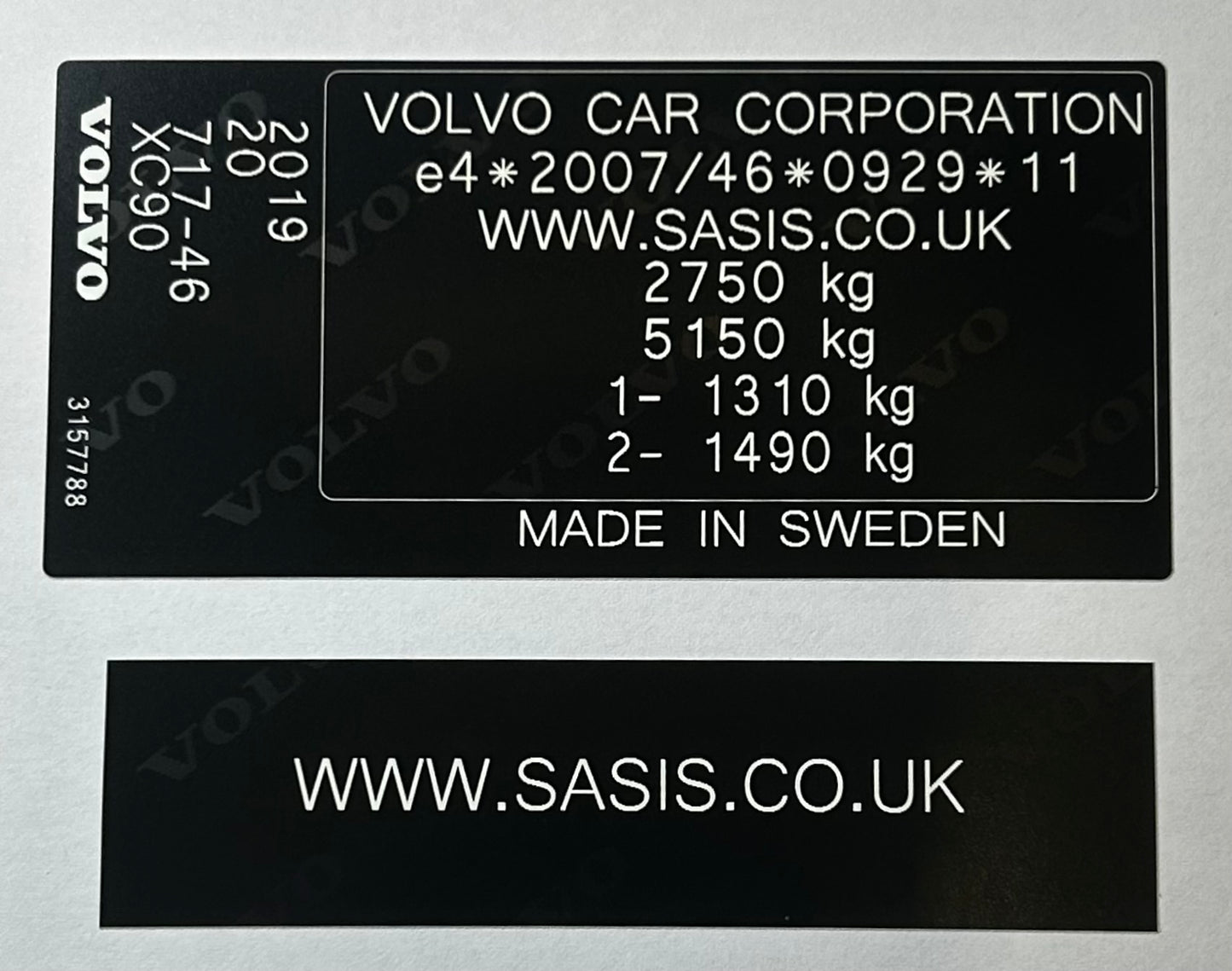 Autocollants et plaques VIN Volvo SASIS UK